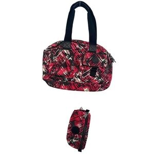Kipling 2 pc matching Dark Pink, black & white medium purse and small bag